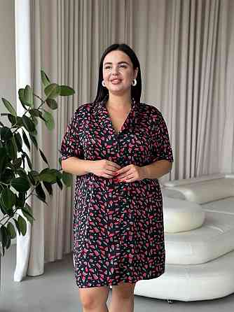 Жіноча шовкова нічна сорочка великих розмірів Ночнушка PLUS SIZE Одяг для дому Сукня для сну з принтом Одеса