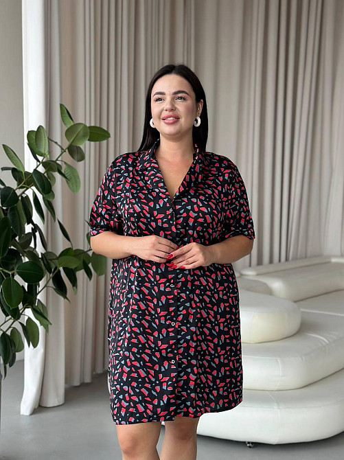 Жіноча шовкова нічна сорочка великих розмірів Ночнушка PLUS SIZE Одяг для дому Сукня для сну з принтом Одеса - фото 5