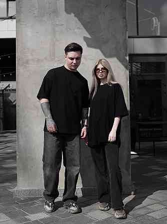 Парные футболки оверсайз(oversize) для мужа и жены, для влюбленных пар SANE черные XL Одесса