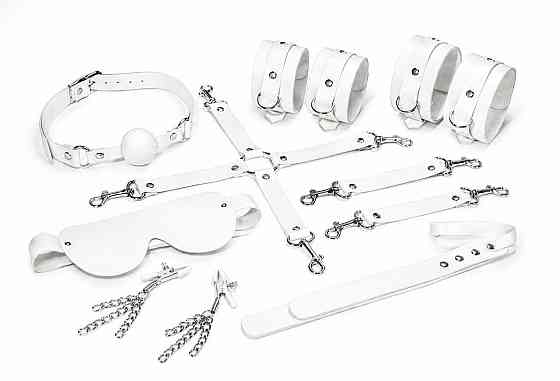 Набір Feral Feelings BDSM Kit 7 White, наручники, поножі, конектор, маска, падл, кляп, затискачі Sex Aura Київ