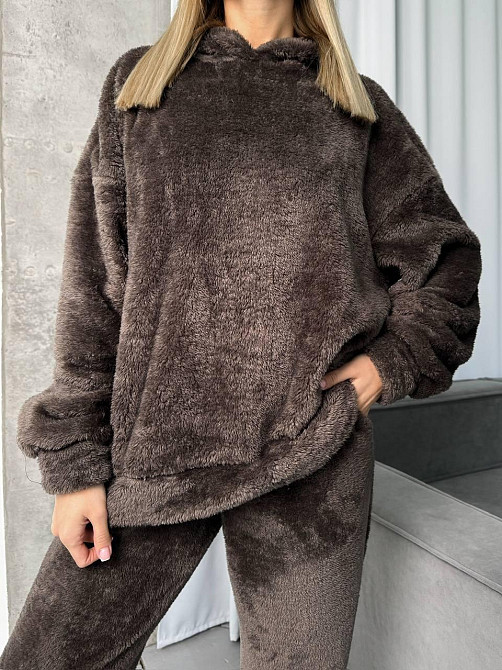 Женская уютная пижама двойка с капюшоном двусторонняя махра Одесса - изображение 4