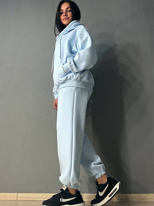 Костюм женский A-N 27066 спортивный оверсайз худи на молнии и джогеры голубой, голубой, S Киев - изображение 13