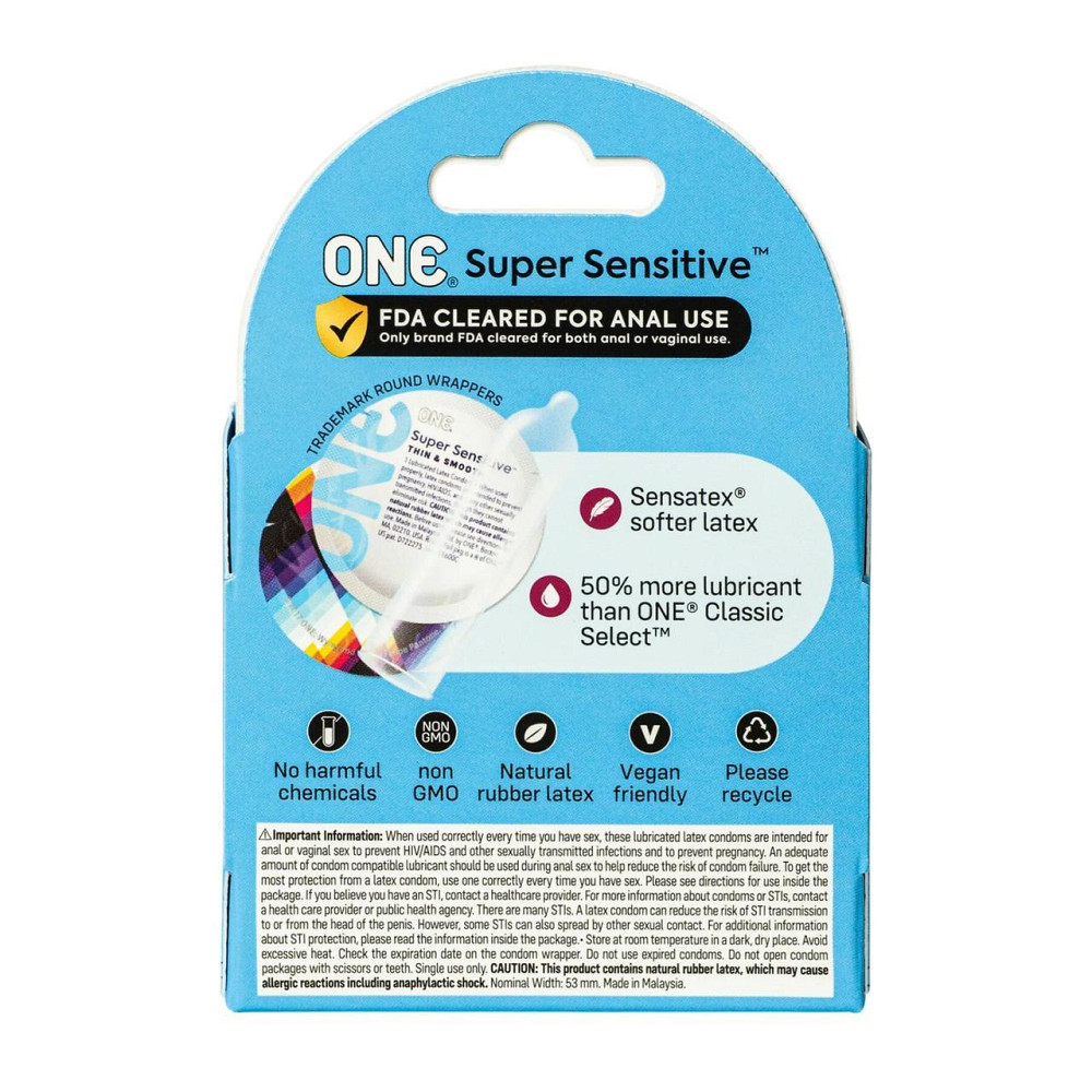 Презервативы ONE Super Sensitive, 3 шт, гладкие, с дополнительной смазкой, картонная упаковка Sex Aura Киев - изображение 2