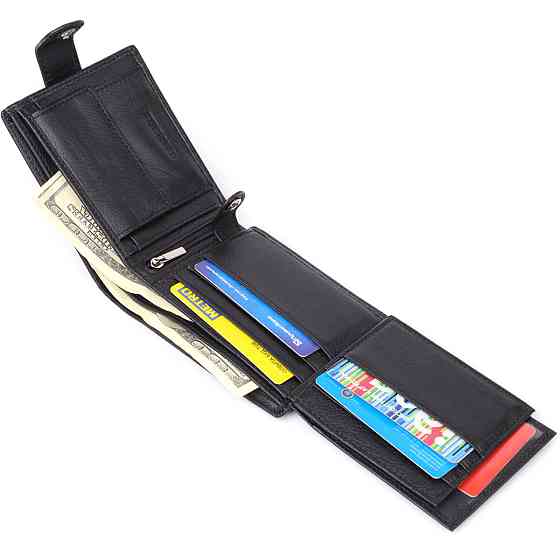 Вместительный мужской бумажник горизонтального формата из натуральной кожи Черный (ST Leather) Киев