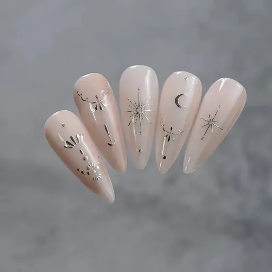 3D наклейки для нігтів сріблясті – зорі, місяць і сонце, блискучий декор для манікюру Київ