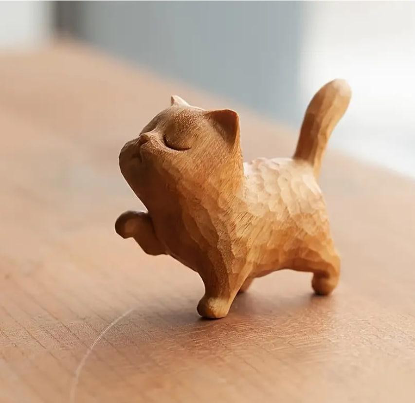 Деревянная фигурка кота из самшита. Современный, игривый и милый оберег в виде кота. Киев - изображение 3