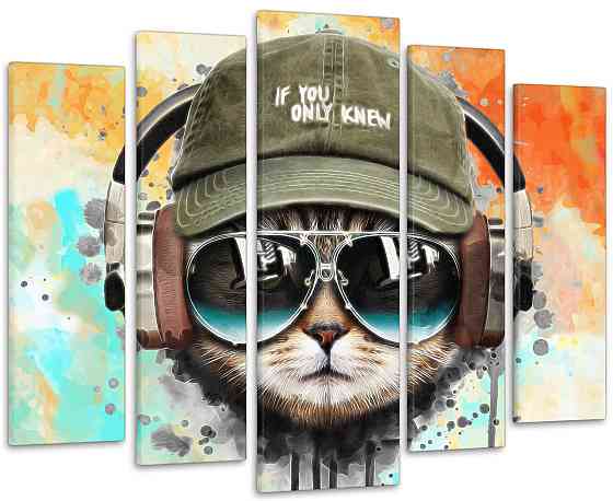 Модульна картина у вітальню/спальню Музичний кіт LM020_5 Київ