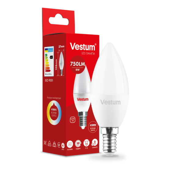 Світлодіодна лампа Vestum C37 8W 4100K 220V E14 1-VS-1311 Дніпро