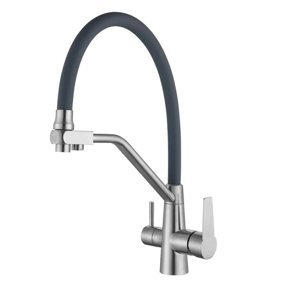 Змішувач для кухні Mixxus FUL-021 REFL.BLACK на дві води з гнучким чорним виливом з нерж. сталі SUS304 (MX0787) Чернівці