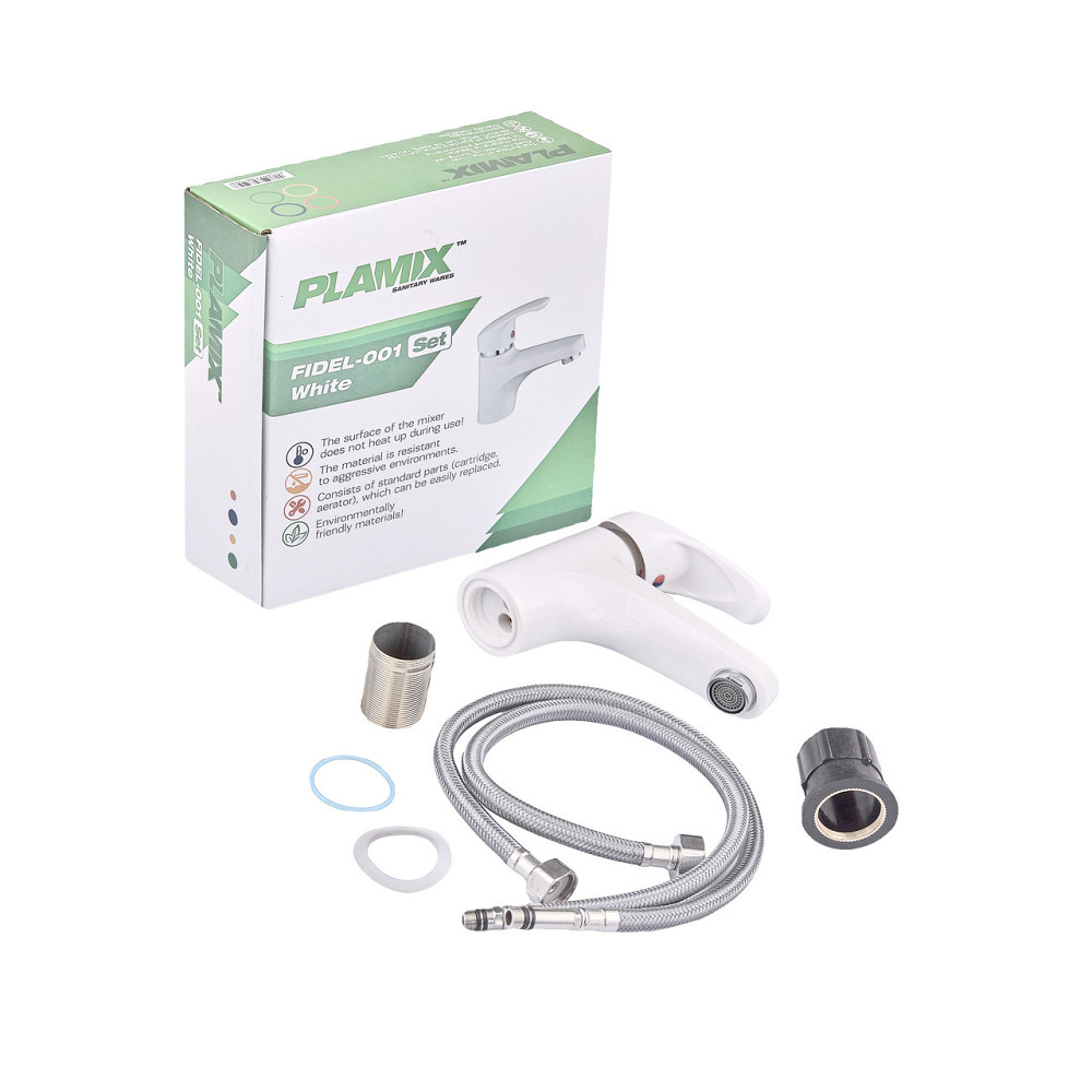 Смеситель для умывальника Plamix Fidel-001 White с подводом воды (PM0659) Харьков - изображение 2