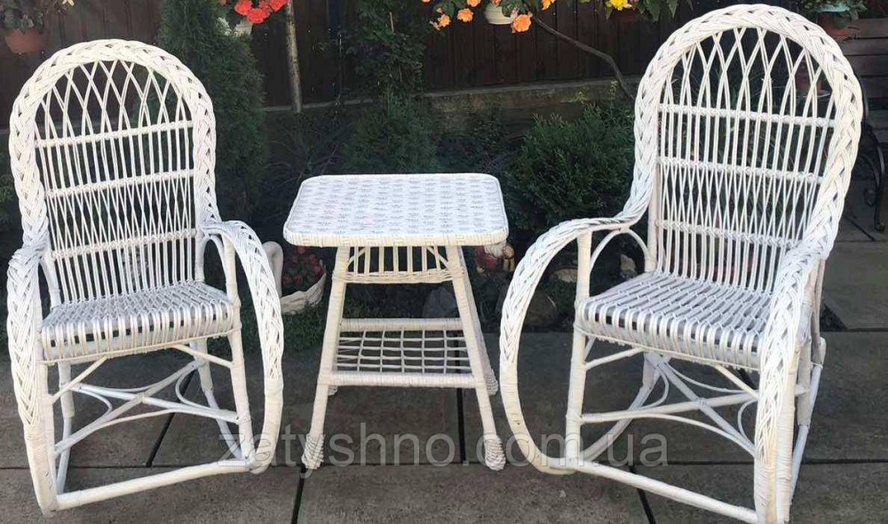 Кресло качалки плетеные белые со столом |Мебель из лозы белая |мебель плетеная на подарок Киев - изображение 5