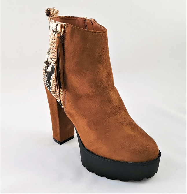 Жіночі Черевики Руді на Каблуку та Платформі Замшеві Модельні Ботильйони (розміри: 39) - 24 Дніпро - фото 4