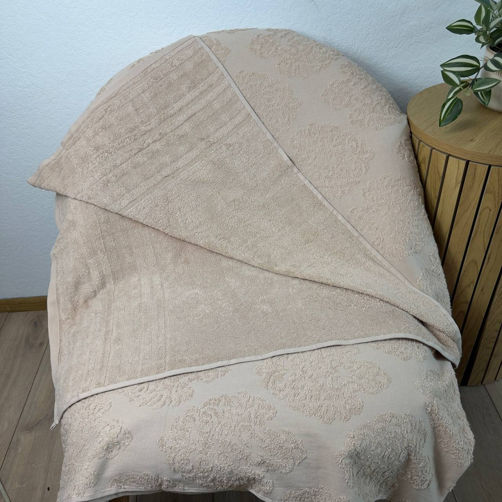 Простынь-покрывало жаккардовое махровое 100% Хлопок GM TEXTILE 190x200см 400г/м2 (Бежевый) Сумы - изображение 3