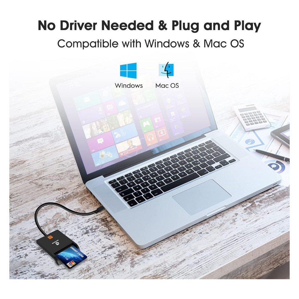Зчитувач смарт карт картрідер ZOWEETEK USB-C Type C CAC державні ID підтримка tacho HGV карт сумісний з Windows 10/11 портативний Київ - фото 5