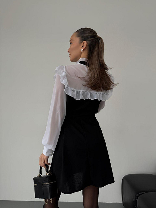 Женское сдержанное базовое платье с рюшами креп дайвинг + шифон 50/52 Одесса - изображение 3