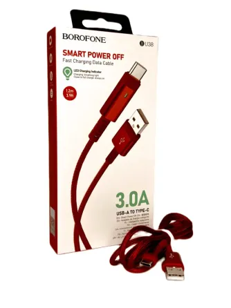 Кабель USB - Type-C 1.2 м, 3 А, з LED індикатором, розумне вимкнення, нейлонове обплетення, Borofone Київ