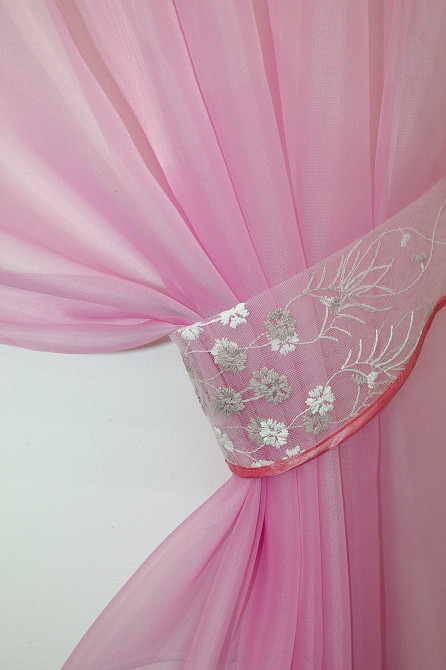 Кухонные шторы VR-Textil № 091к с ламбрекеном и подвязками розовый 270х170 см (52-0010) Киев - изображение 3