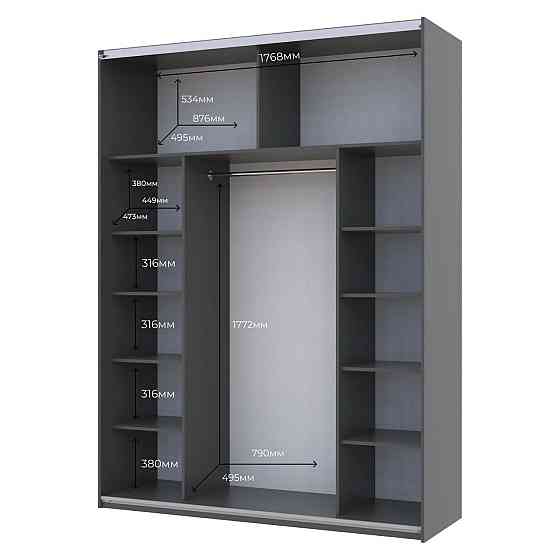 Шафа-купе двохдверна Doros G-Caiser 180х60х240 см Графіт/Дуб евок/1 Чорне скло (DRS-011228) Дніпро