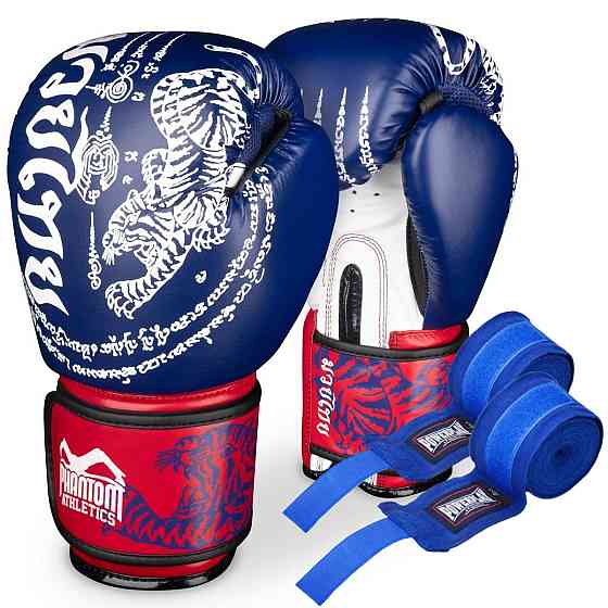 Боксерські рукавиці Phantom Muay Thai Blue 10 унцій (бинти в подарунок) Каменское