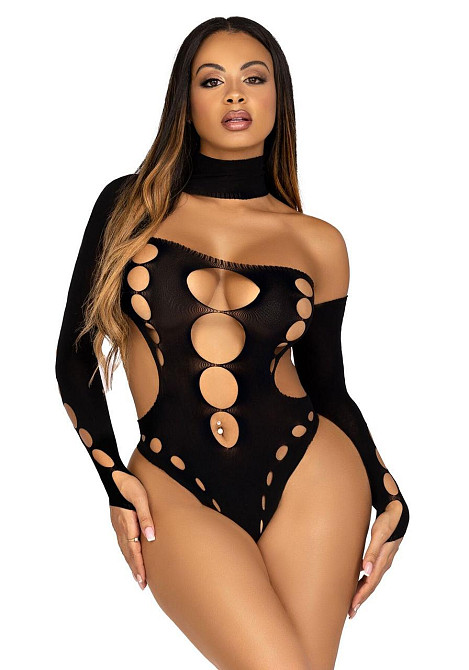 Безшовне боді на одне плече Leg Avenue Seamless thong back bodysuit, One Size, чорне Sex Aura Київ - фото 4