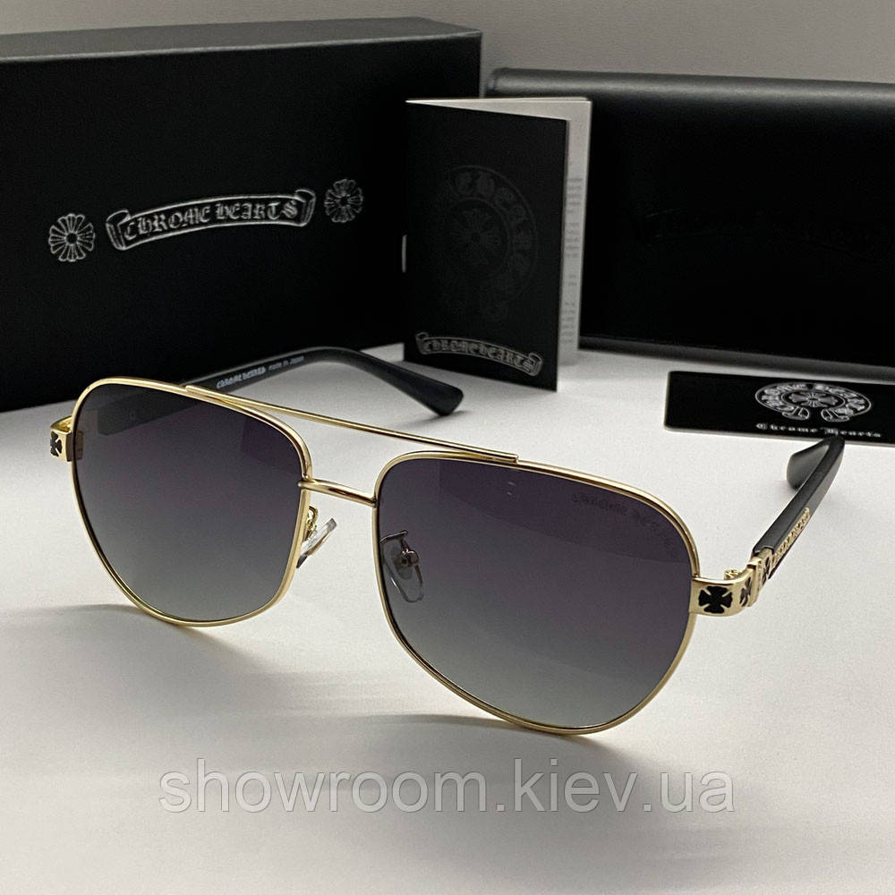 Чоловічі сонцезахисні окуляри Chrome Hearts 5078 gold Київ - фото 2