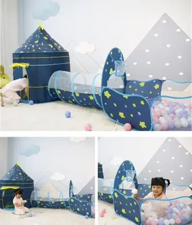 Детский игровой домик-палатка "Замок" 3в1 с туннелем и бассейном под шарики синяя Коломыя