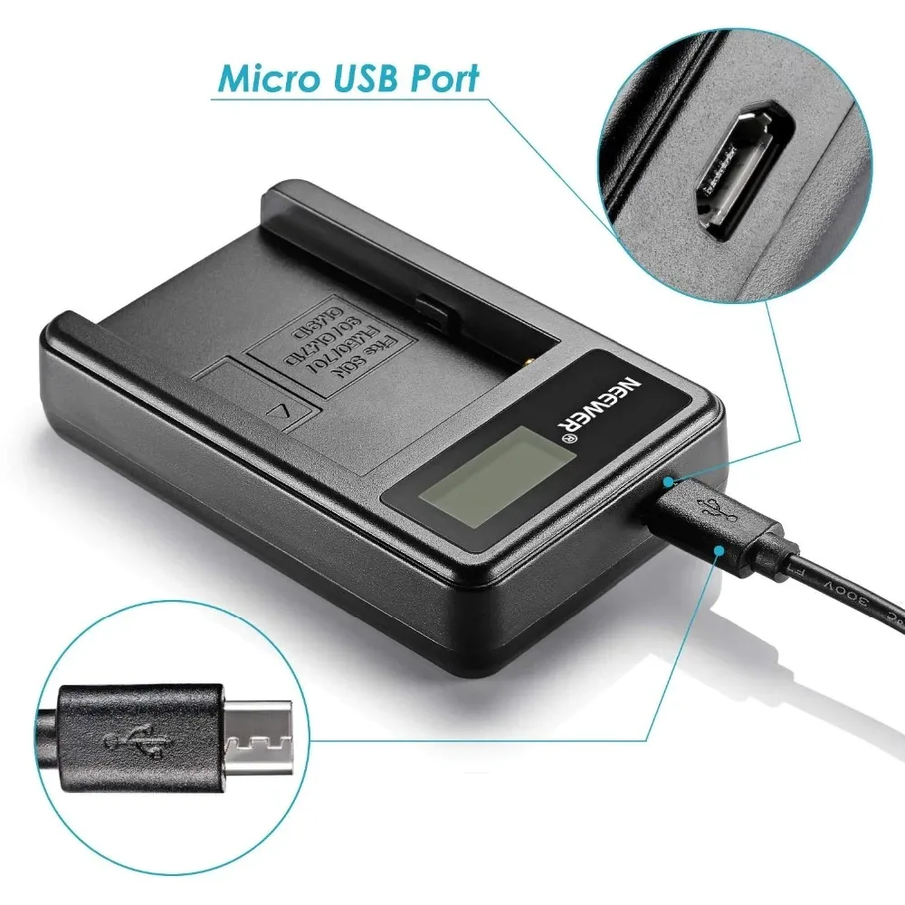 Зарядний Пристрій Neewer Micro USB + 2 Акумулятори NP-F550 2600 мАг для Sony Handycam, LED Світла, Відеокамер та Фотообладнання Київ - фото 5