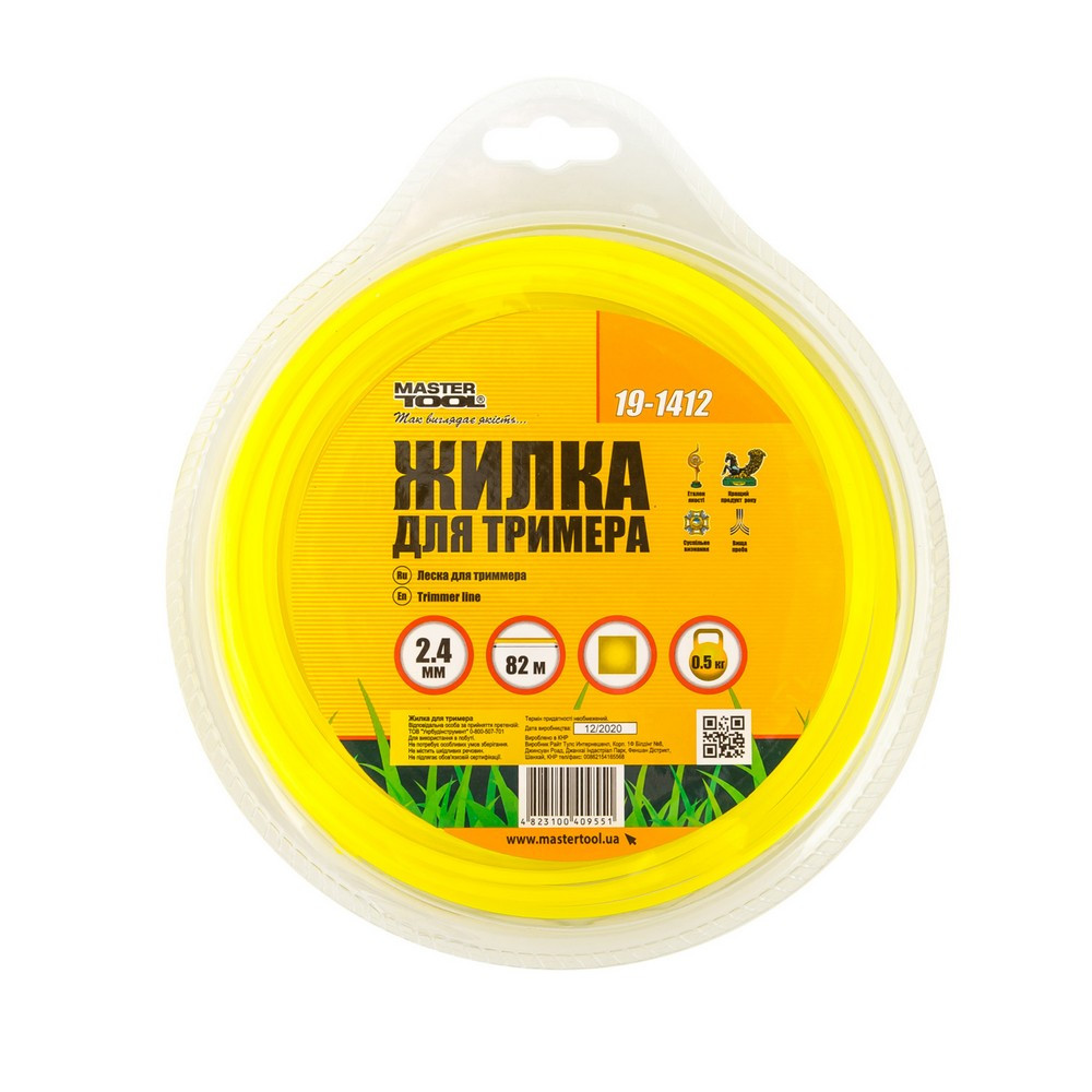 Жилка для тримера MASTERTOOL КВАДРАТ 2,40 мм 82 м блістер 19-1412 Коломия - фото 2