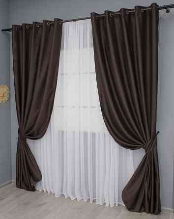 Комплект штор на люверсах VR-Textil Midnight № 1678ш 150х270 см 2 шт Венге (37-0218) Київ