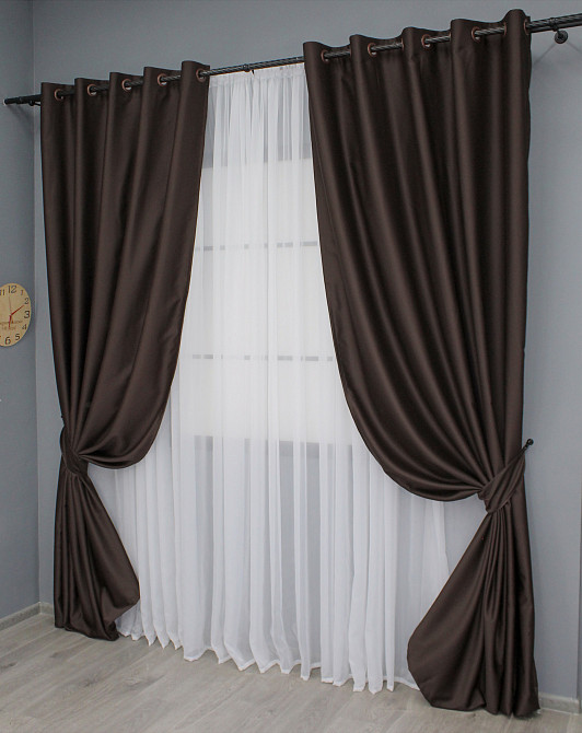Комплект штор на люверсах VR-Textil Midnight № 1678ш 150х270 см 2 шт Венге (37-0218) Київ - фото 3