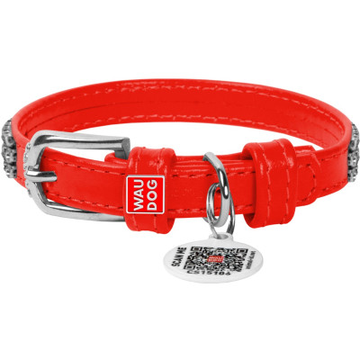 Ошейник для животных WAUDOG Glamour с QR-паспортом "Стразы" XS Ш 12 мм красный (33083) Винница - изображение 1