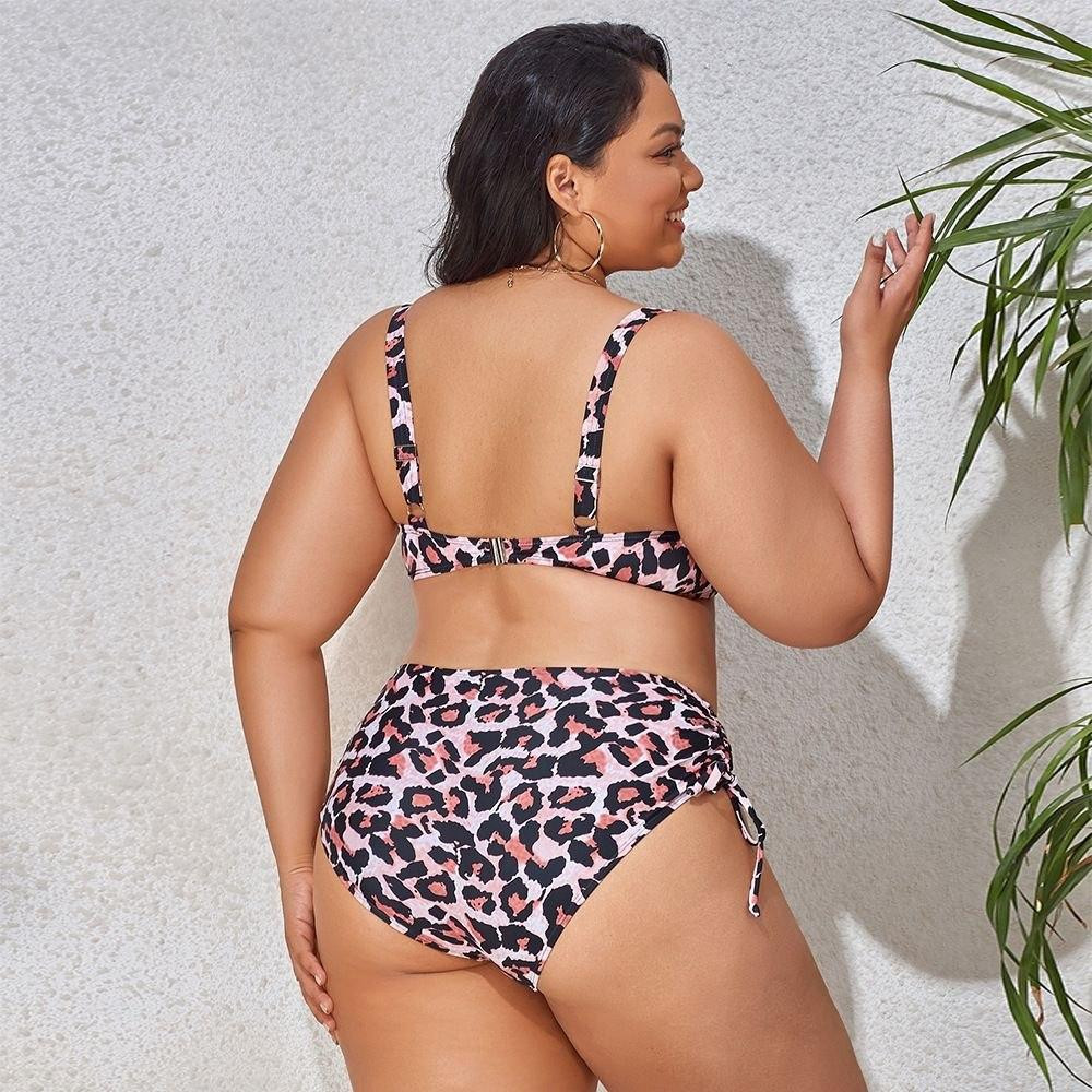 Жіночий роздільний купальник великих розмірів Plus Size з тонким поролоном та плавками сліпами із завищеною посадкою леопардовий Київ - фото 3