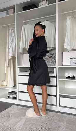 Женский халат на запах с кружевом велюр Черный, 48/52 Одесса