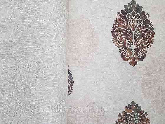 Шпалери вінілові на флізеліні гарячого тиснення DU&KA 1.06х10 вензель основа під штукатурку сірі коричневі Київ
