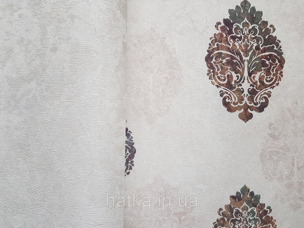 Шпалери вінілові на флізеліні гарячого тиснення DU&KA 1.06х10 вензель основа під штукатурку сірі коричневі Київ - фото 2