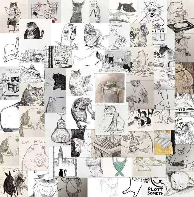 60 шт. черно-белые наклейки с эскизами кошек, смешные наклейки с котами, скикерпак кошки. Киев - изображение 2