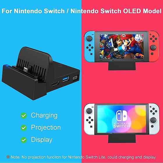Док-станція SWANPOW для Nintendo Switch/Switch OLED з HDMI, USB 3.0, охолодженням і захистом, чорна  Київ
