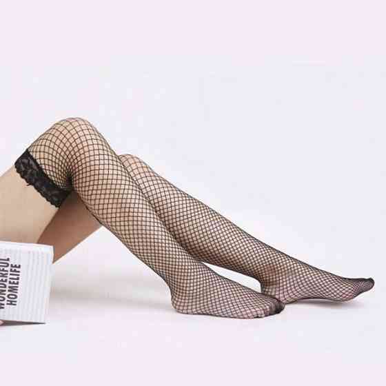 Панчохи-сітка з мереживом без силіконової смужки - Чорний - XS/S/М - Еротична білизна Вінниця