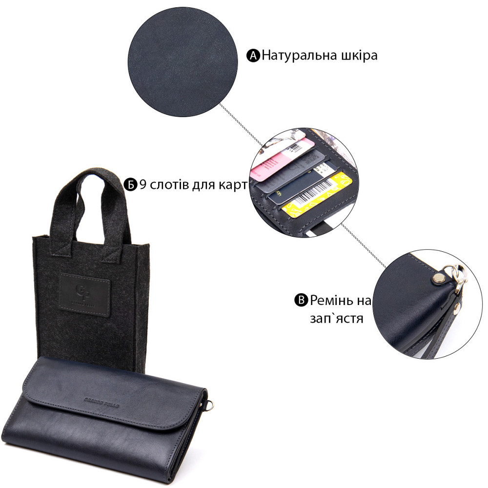 Стильный мужской клатч из натуральной кожи GRANDE PELLE 11427 Темно-синий Киев - изображение 9