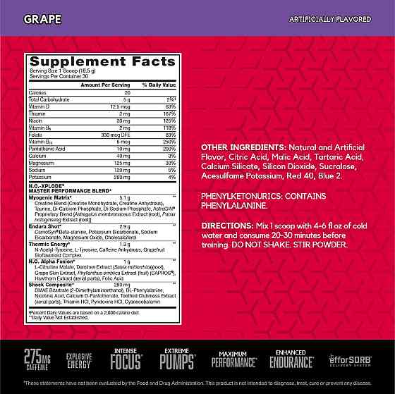 Передтренувальний комплекс BSN N.O. Xplode 3.3 552 g (Grape) Луцьк