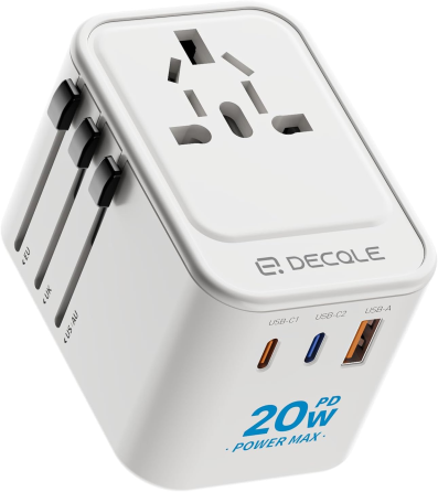 Travel Adapter Универсальный дорожный адаптер Decqle Международный переходник розетки 2xUSB-C PD 20W + USB-A для США, ЕС, Британии Киев
