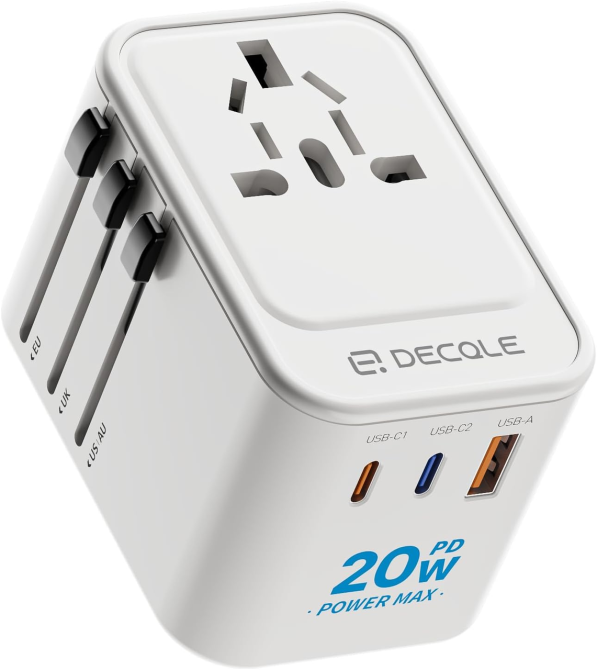 Travel Adapter Универсальный дорожный адаптер Decqle Международный переходник розетки 2xUSB-C PD 20W + USB-A для США, ЕС, Британии Киев - изображение 2