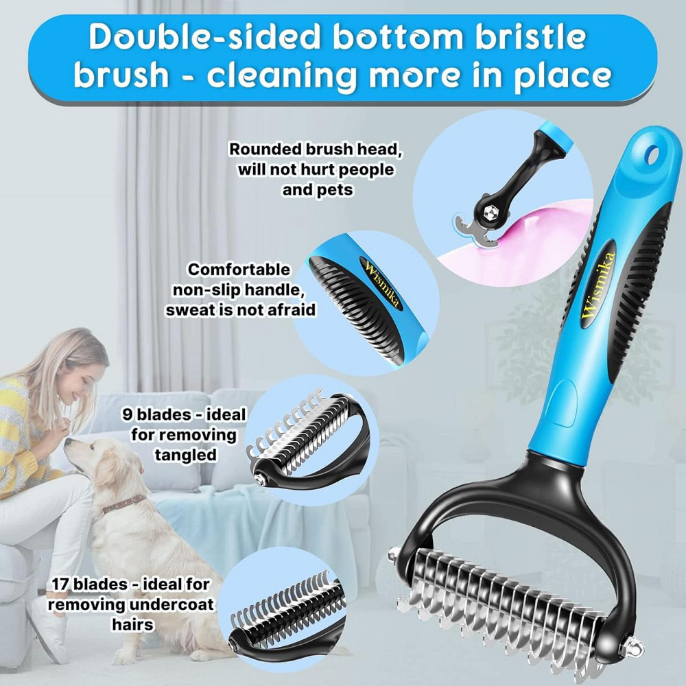 Щітка гребінець Wismika для собак і котів, підшерстя, 2в1, нержавійка, грумінг, антиколтун, для шерсті Київ - фото 4
