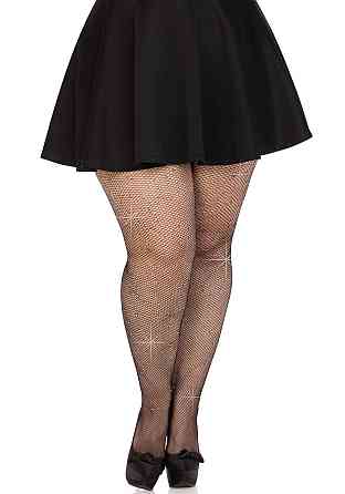 Колготки Leg Avenue Rhinestone micro net tights Plus size Black, мелкая сетка, стразы Sex Aura Киев