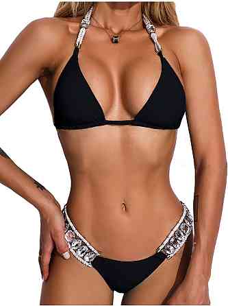 Белый раздельный купальник с камнями Черный S Харьков