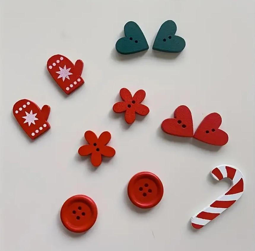 Набір новорічних гудзиків 20 шт. (олені, цукерки, сніжинки, ялинки, серця) 1.5-3 см. Київ - фото 2