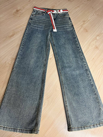 Джинси жіночі Lady 0132 wide leg palazzo jeans широкі стрейчові висока посадка ремінь блакитні, блак Одеса - фото 10