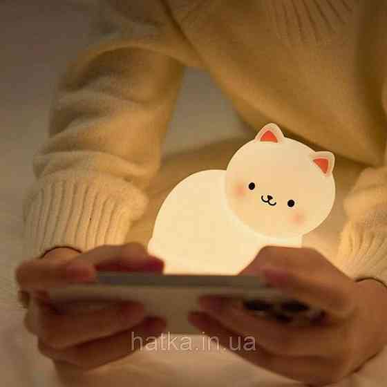Нічник дитячий силіконовий сенсорний Біле кошеня VALESO A068 для спальні акумуляторний Київ