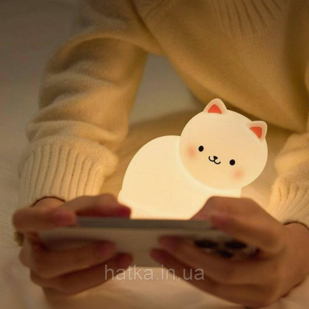 Нічник дитячий силіконовий сенсорний Біле кошеня VALESO A068 для спальні акумуляторний Київ - фото 3