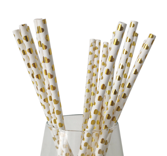 Коктейльні трубочки з принтом сердець 25 штук 20 см золотисто-білий Київ